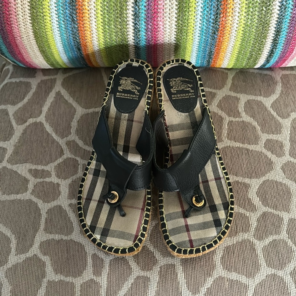Burberry designer wedge espadrille sandal